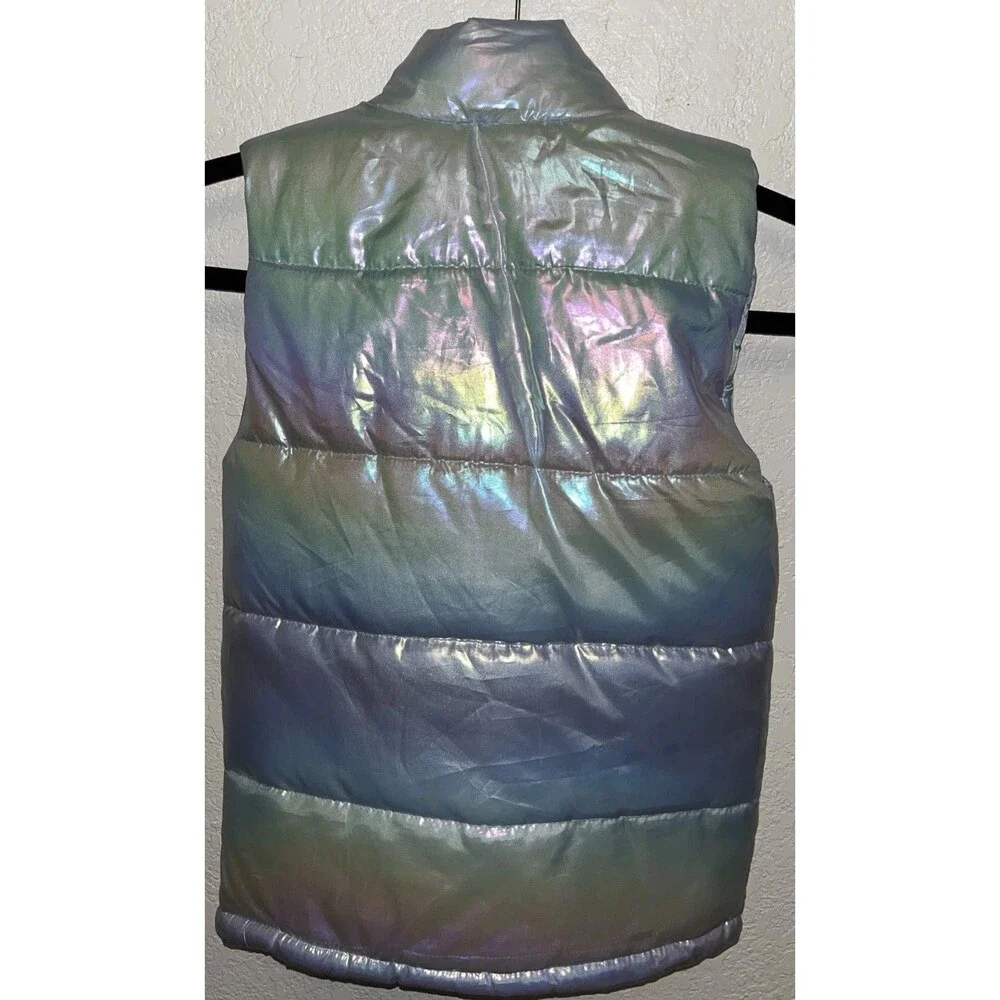 Nicole Miller Puffer Vest Jacket Kid Girls Sz 10 Iridescent Light Blue